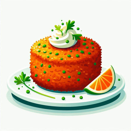 Illustration of a slice of orange cake garnished with parsleyのイラスト素材