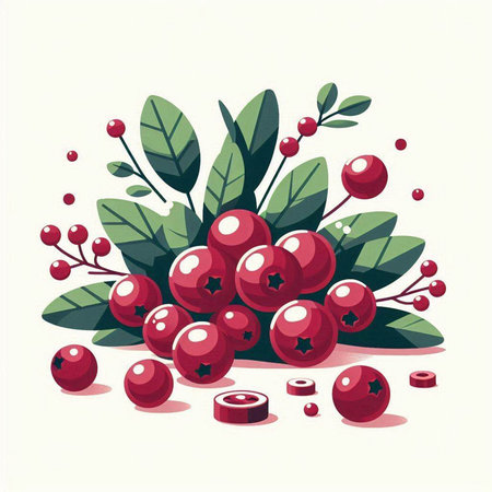 Cranberry with leaves and berries on white background. Vector illustration.のイラスト素材