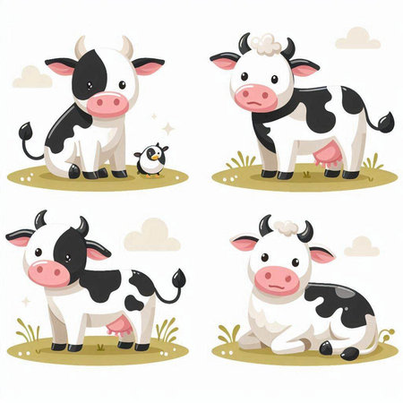 Cute cartoon cows. Vector illustration isolated on a white background.のイラスト素材
