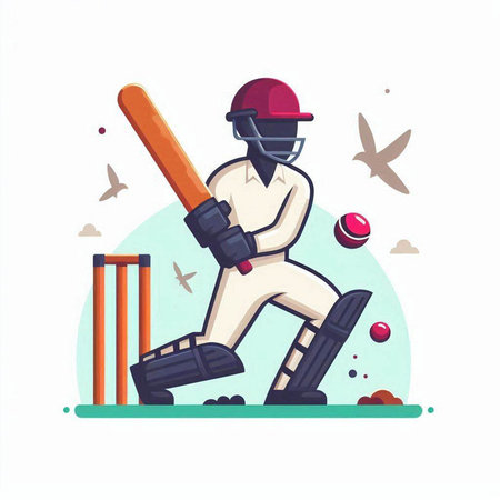 Cricket player hitting a ball with a bat. Vector illustration.のイラスト素材