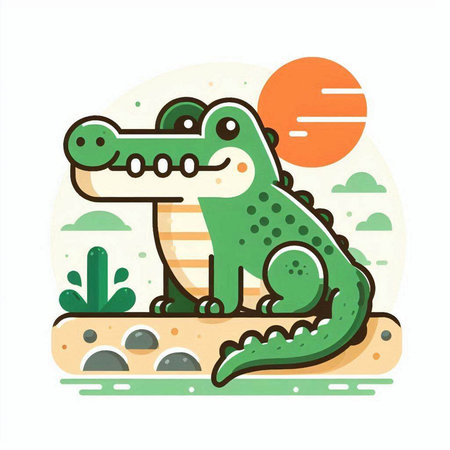 Crocodile flat vector illustration. Cute crocodile cartoon character.のイラスト素材