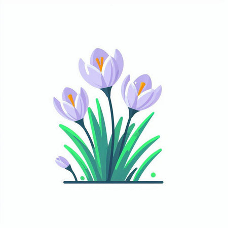 Purple crocus flowers on a white background. Vector illustration.のイラスト素材