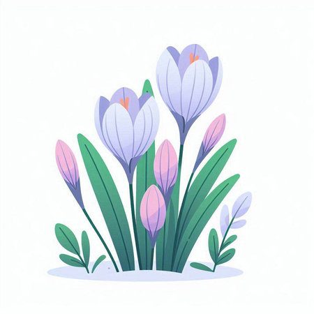 Crocuses on a white background. Vector illustration in a flat style.のイラスト素材