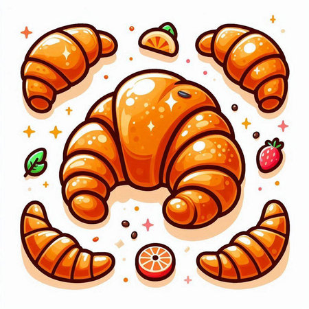 Cute cartoon croissant. Vector illustration for your design.のイラスト素材