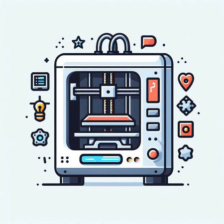3d printer. Vector illustration in thin line style on white background.のイラスト素材