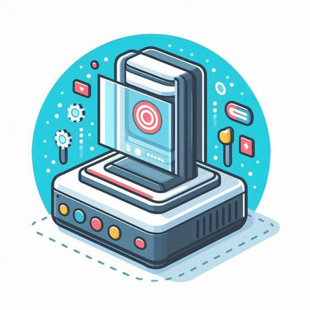 Modern isometric vector illustration on the theme of augmented reality, game consoles.のイラスト素材