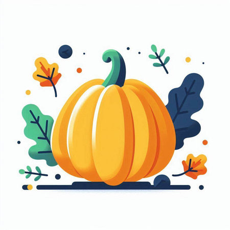 Pumpkin vector illustration. Autumn background with pumpkins and leaves.のイラスト素材