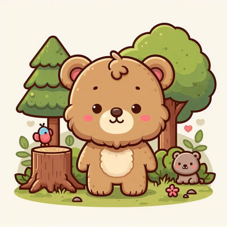 Cute bear in the forest. Vector illustration in cartoon style.のイラスト素材