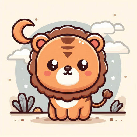 Cute cartoon lion in the sky. Vector illustration of a cute animal.のイラスト素材