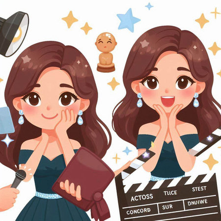 Beautiful girl with a movie clapperboard. Vector illustration.のイラスト素材
