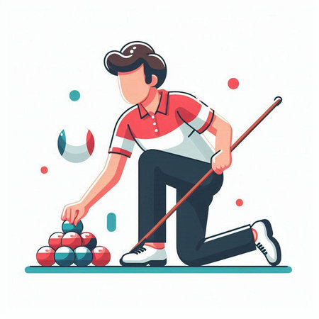 Vector illustration of a man playing billiards. Flat style.のイラスト素材
