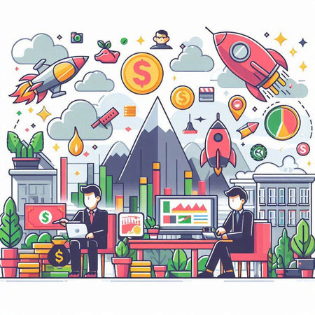 Startup concept. Business people working on project. Vector illustration.のイラスト素材
