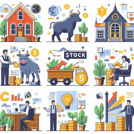 Set of flat icons with business and finance elements. Vector illustration.のイラスト素材