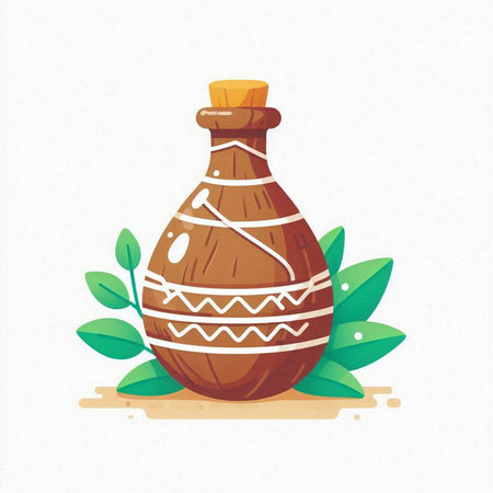 Hand drawn vector illustration of a bottle with a pattern on a white background.のイラスト素材