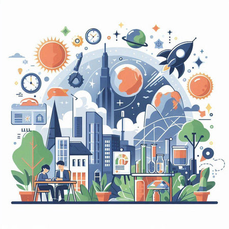 Startup concept. Vector illustration in flat style. Business people working on project.のイラスト素材