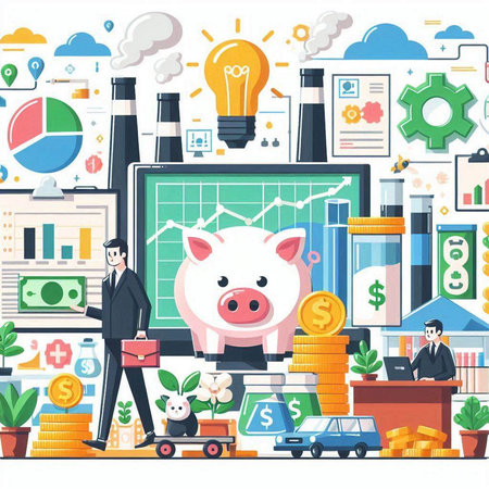 Investment concept with piggy bank and finance icons. Vector illustrationのイラスト素材