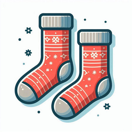 Christmas socks with snowflakes. Vector illustration in flat style.のイラスト素材
