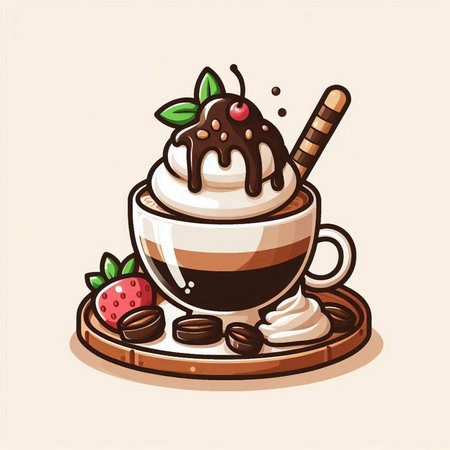 Coffee cup with whipped cream and chocolate, vector illustration.のイラスト素材