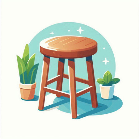 Wooden stool in flat style. Furniture for living room. Vector illustrationのイラスト素材