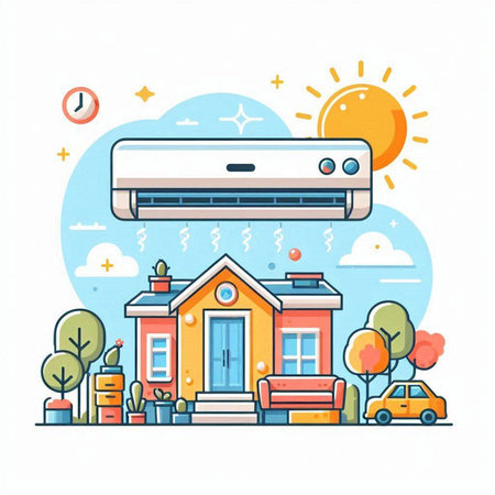 Air conditioner flat color vector illustration. Modern style design for web and mobile appのイラスト素材