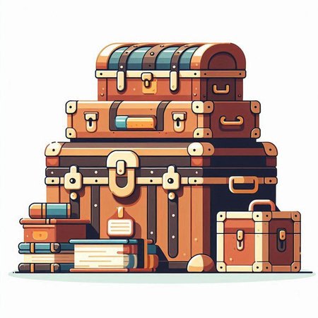 Vector illustration of a set of suitcases for travel and tourism.のイラスト素材