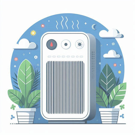 Modern air purifier on a background of nature. Flat style vector illustration.のイラスト素材