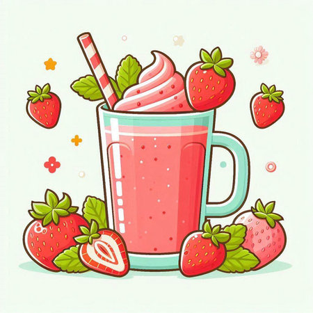 Strawberry milkshake in a mug. Vector illustration.のイラスト素材