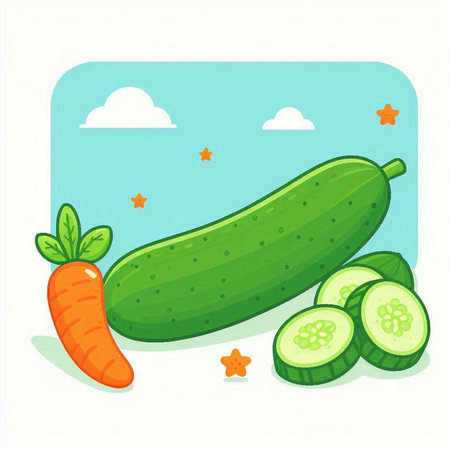 Cucumber and carrot vector illustration. Cucumber vegetable illustrationのイラスト素材