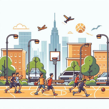 People walking on the street in New York City, vector illustration.のイラスト素材
