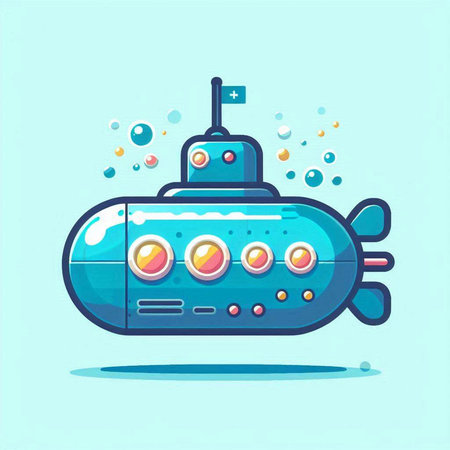 Submarine cartoon icon. Vector illustration of a submarine on a blue background.のイラスト素材