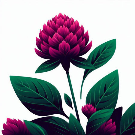 Illustration of a red flower with green leaves. Vector illustration.のイラスト素材