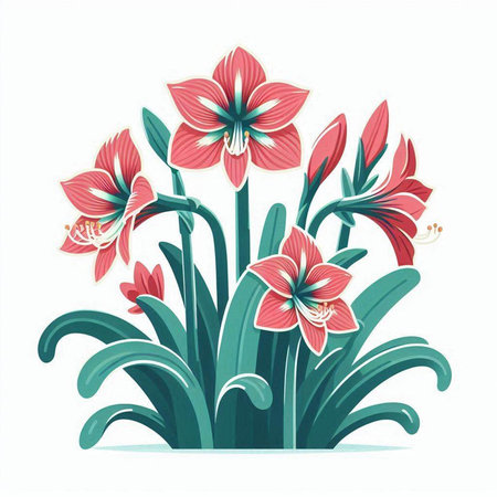 Amaryllis flowers. Vector illustration. Isolated on white background.のイラスト素材