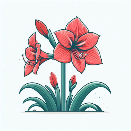Amaryllis flower vector illustration, isolated on white background.のイラスト素材