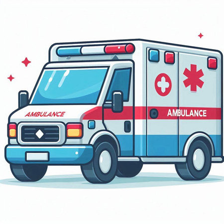 Ambulance car on white background. Vector illustration in cartoon style.のイラスト素材
