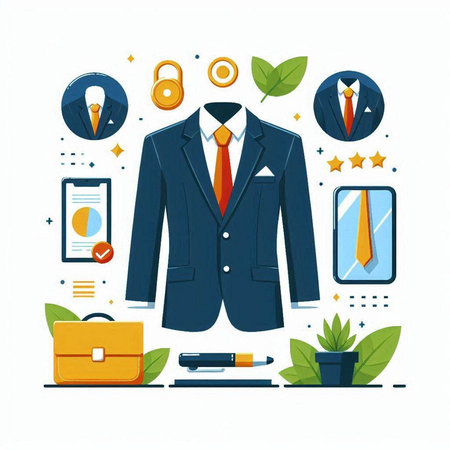 Businessman suit and accessories. Vector illustration in flat design style.のイラスト素材