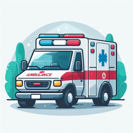 Ambulance vehicle. Vector illustration in flat cartoon style. Side view.のイラスト素材