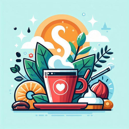 Coffee and tea time concept. Vector illustration in flat styleのイラスト素材