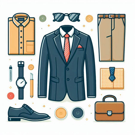 Set of men's clothing and accessories. Vector illustration in flat styleのイラスト素材