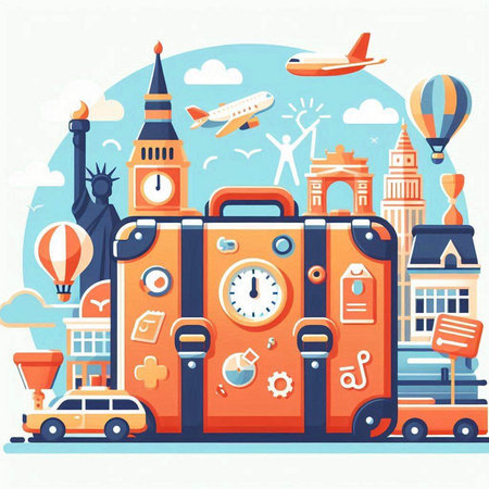 Travel and tourism concept. Vector illustration in flat style. Traveling around the world.のイラスト素材