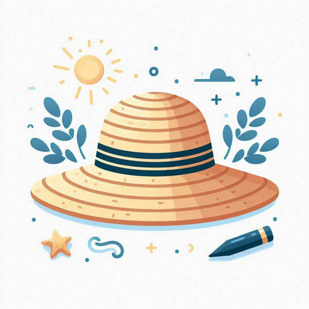 Summer hat. Vector illustration in flat style on a white background.のイラスト素材