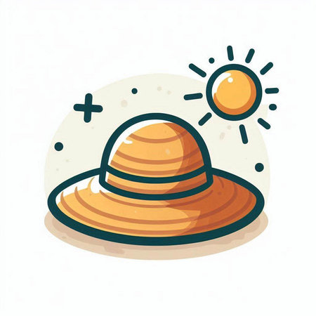 Cartoon summer hat on the background of the sun. Vector illustrationのイラスト素材