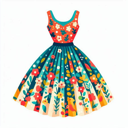 Cute summer dress with floral pattern on white background. Vector illustration.のイラスト素材