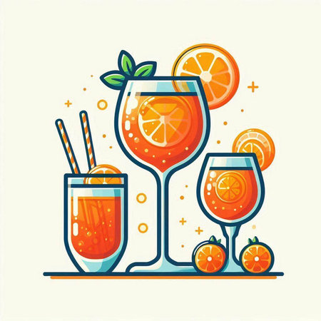 Cocktails with orange, lemon and mint. Vector illustration.のイラスト素材
