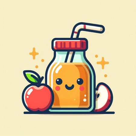 Apple juice in a glass bottle with a straw. Vector illustration.のイラスト素材
