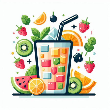 Fruit smoothie. Vector illustration in flat cartoon style on white background.のイラスト素材