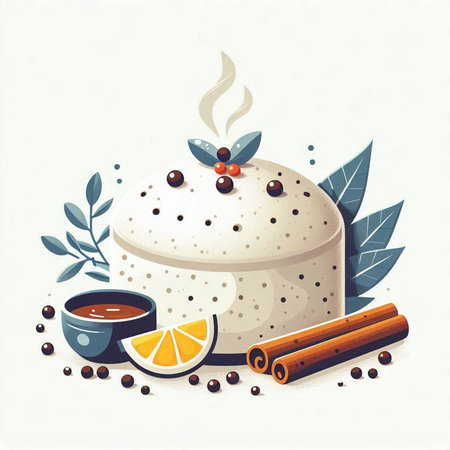 Coffee cup and cake. Vector illustration in flat style.のイラスト素材