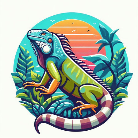 Iguana in the jungle. Vector illustration for your design.のイラスト素材