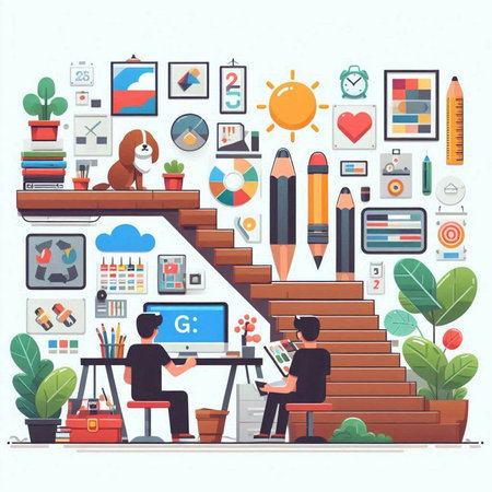 Vector illustration of business people working at office. Flat design style.のイラスト素材