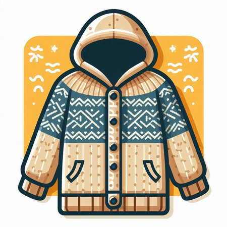 Vector illustration of a warm knitted coat with a hood on a white backgroundのイラスト素材