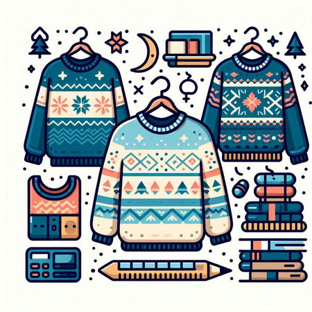 Set of knitted sweaters with ethnic ornaments. Vector illustration.のイラスト素材